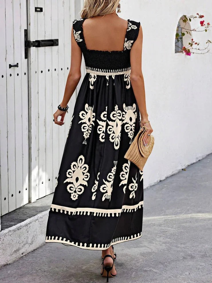 Women's Sleeveless Black Maxi Dress with Cool Print | Ideal for Summer