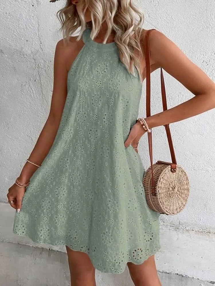 Women's Loose Halter Summer Dress with Eyelet Style | Ideal for Summer