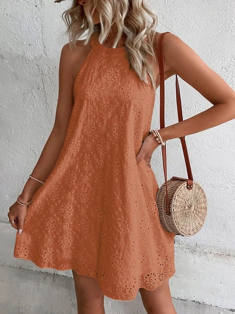 Women's Loose Halter Summer Dress with Eyelet Style | Ideal for Summer