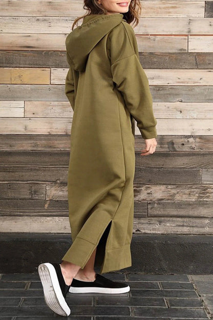 Women's Cozy Hooded Sweater Dress with Slit and Drawstring | Ideal for Summer