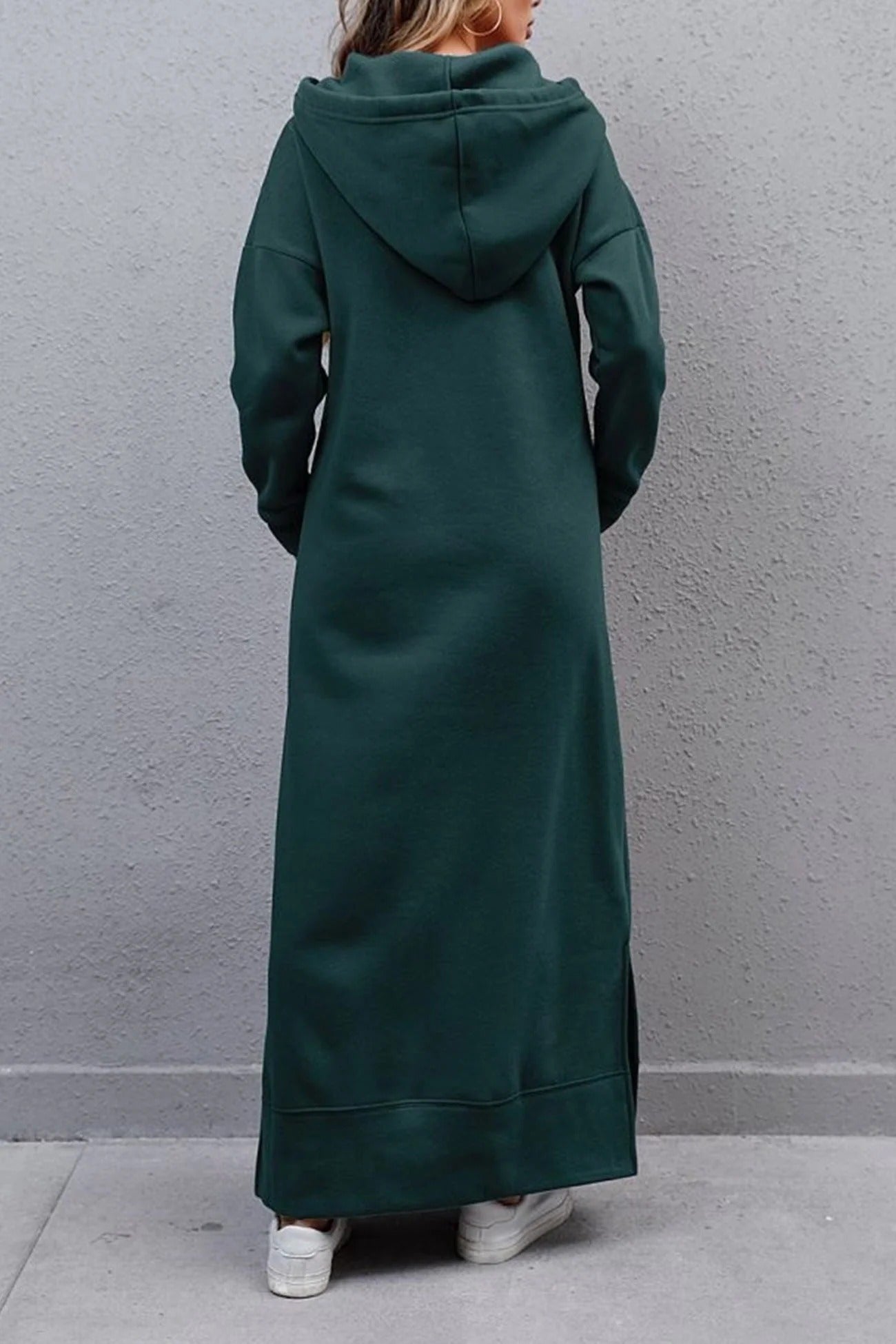 Women's Cozy Hooded Sweater Dress with Slit and Drawstring | Ideal for Summer