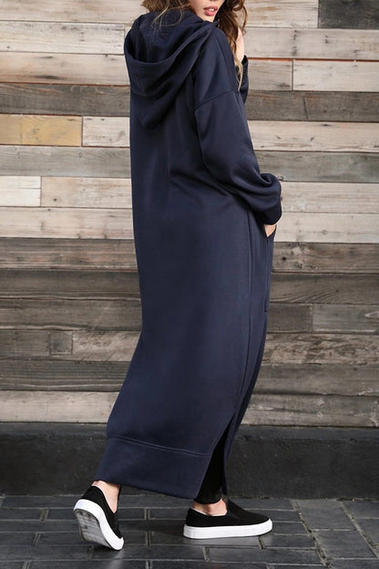 Women's Cozy Hooded Sweater Dress with Slit and Drawstring | Ideal for Summer