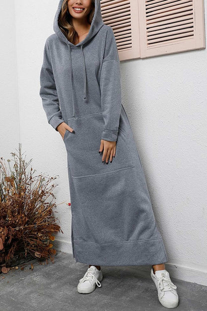 Women's Cozy Hooded Sweater Dress with Slit and Drawstring | Ideal for Summer