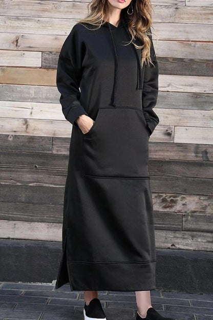 Women's Cozy Hooded Sweater Dress with Slit and Drawstring | Ideal for Summer