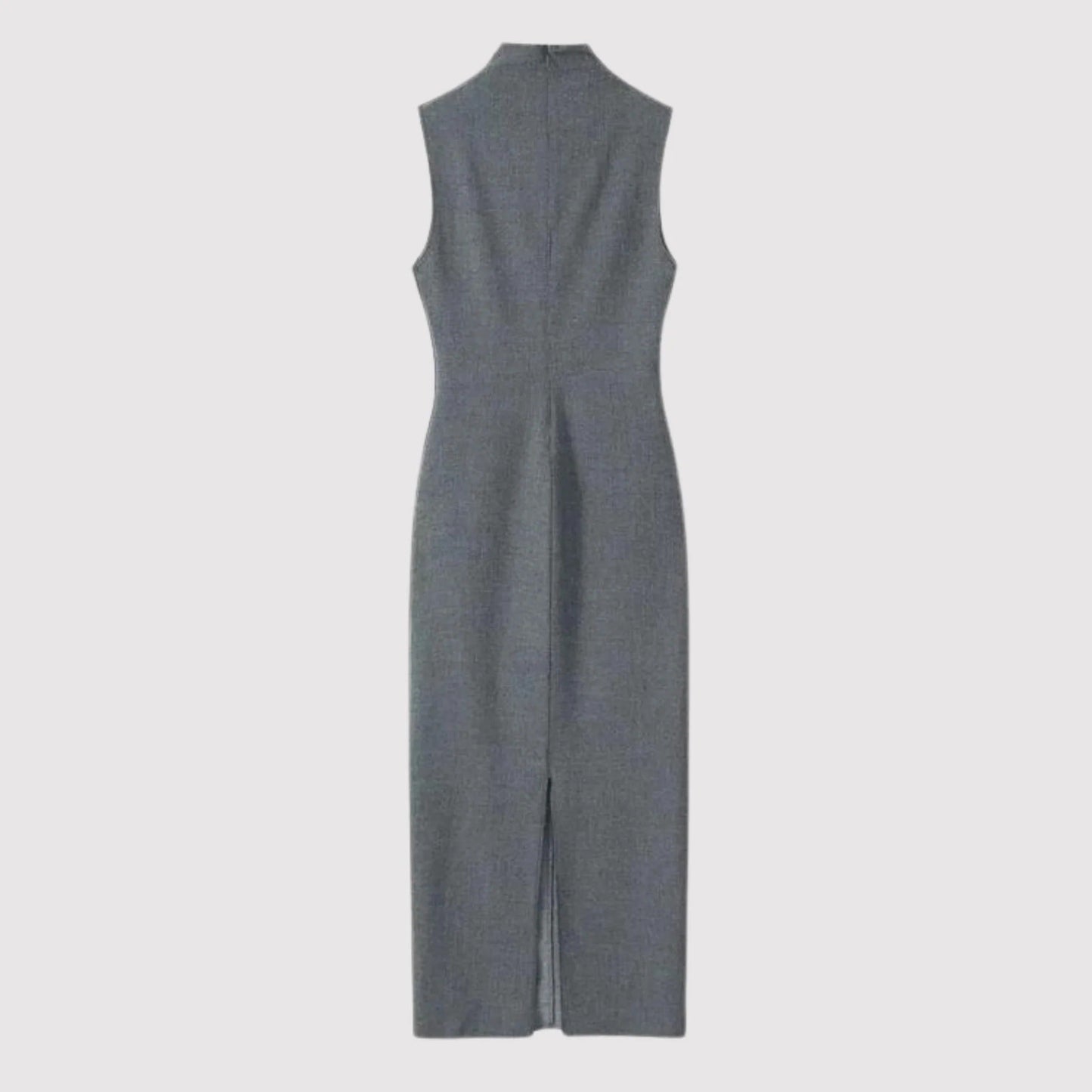 Women's Slim Fit Gray Sleeveless Formal Dress with Slit | Ideal for Summer