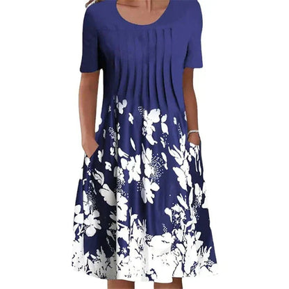 Women's Floral Print Round Neck Pocket Midi Dress | Ideal for Summer