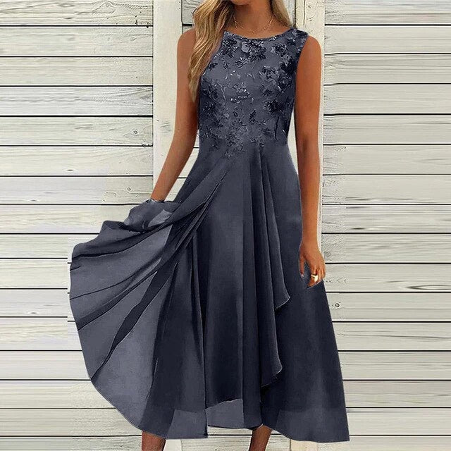 Women's Elegant Lace Chiffon Formal Dress | Ideal for Summer