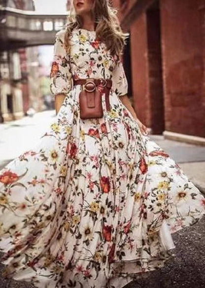 Women's Elegant Half Sleeve Maxi Formal Dress with Floral Print  | Ideal for Summer