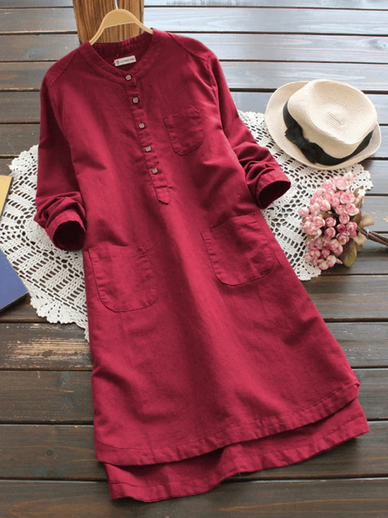 Women's Classic Buttoned Long Sleeve Shirt Dress | Ideal for Summer