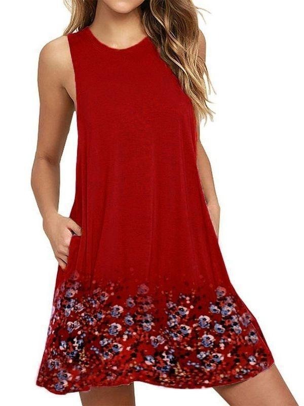 Women's Round Neck Sleeveless Printed A-Line Beach Dress  | Ideal for Summer