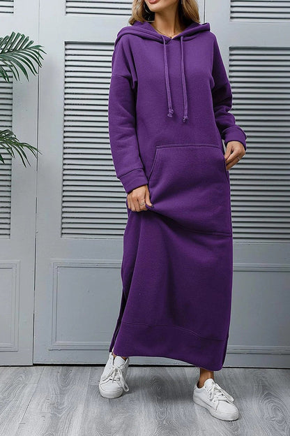 Women's Cozy Hooded Sweater Dress with Slit and Drawstring | Ideal for Summer