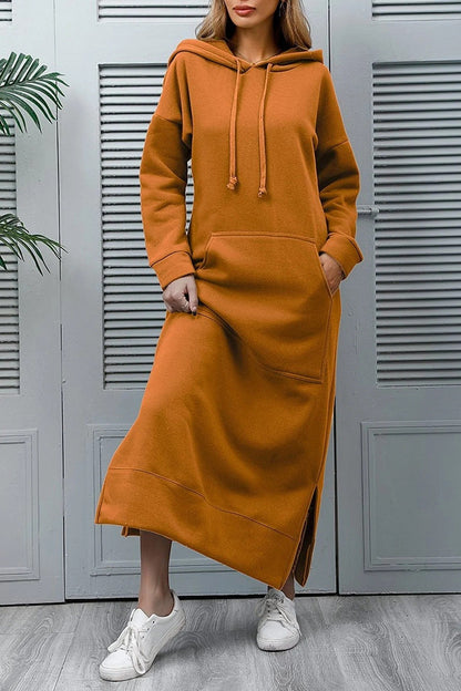 Women's Cozy Hooded Sweater Dress with Slit and Drawstring | Ideal for Summer