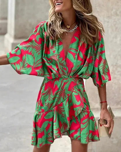 Women's Chic Wrap Up Summer Dress with Floral Print and Batwing Sleeve | Ideal for Summer