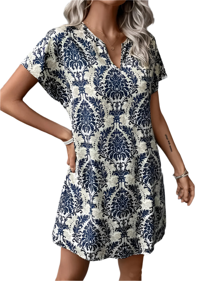 Women's Vintage Floral Print Dress with V-Neck | Ideal for Summer