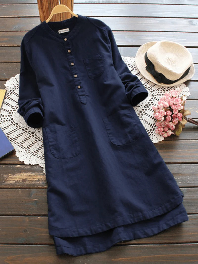 Women's Classic Buttoned Long Sleeve Shirt Dress | Ideal for Summer