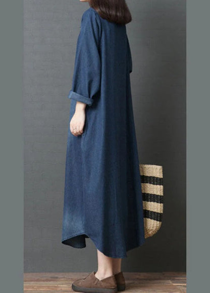 Women's Loose Denim Maxi Dress with Collar and Buttons | Ideal for Summer