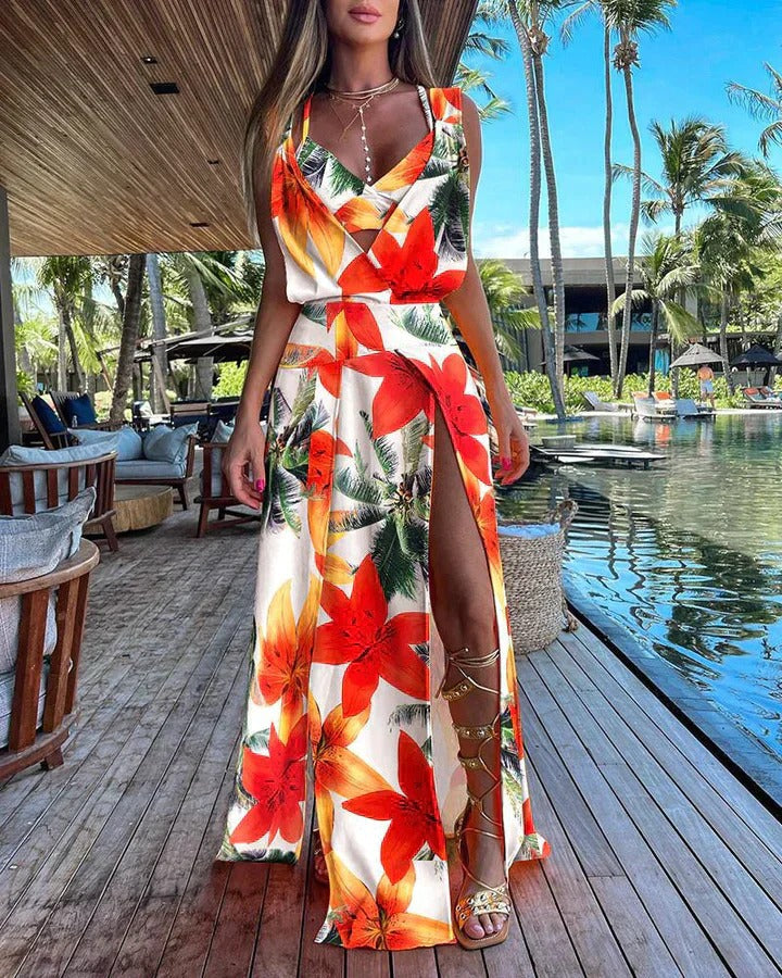 Women's Classic Backless Long Summer Dress with Slit | Ideal for Summer