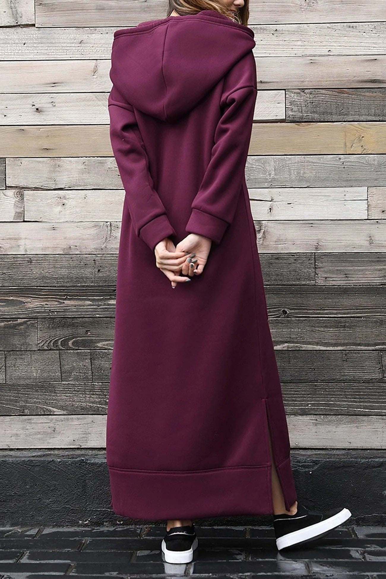 Women's Cozy Hooded Sweater Dress with Slit and Drawstring | Ideal for Summer