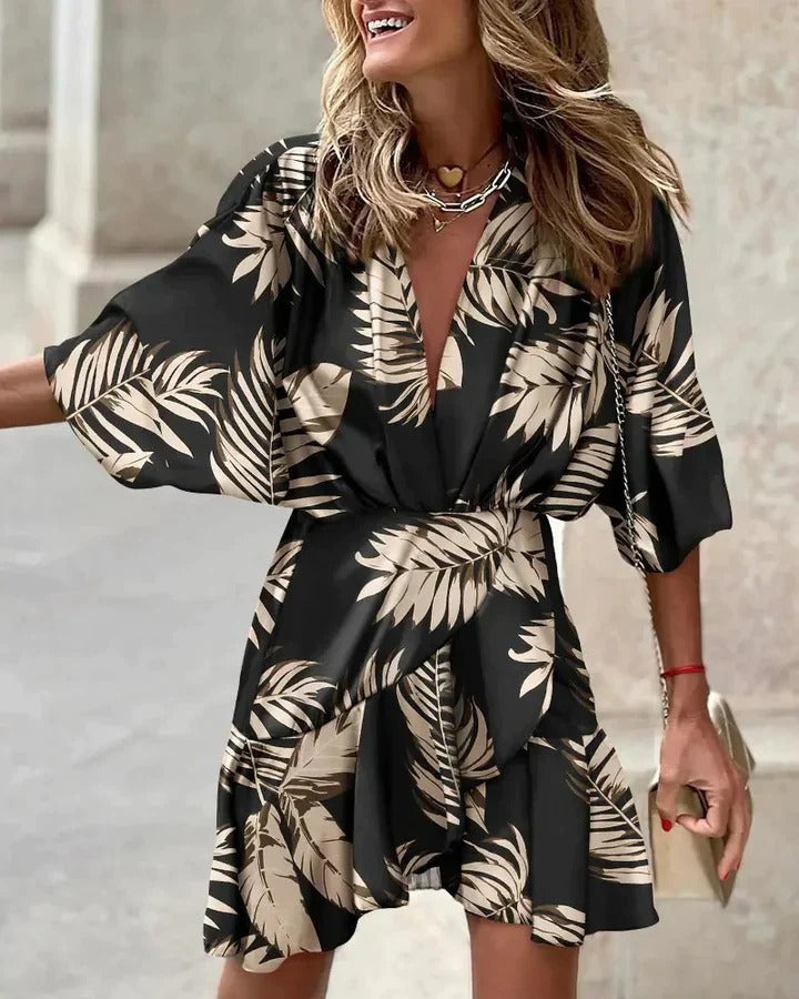 Women's Chic Wrap Up Summer Dress with Floral Print and Batwing Sleeve | Ideal for Summer