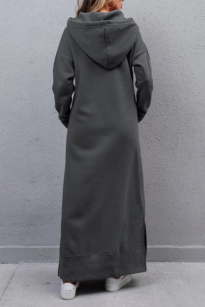 Women's Cozy Hooded Sweater Dress with Slit and Drawstring | Ideal for Summer