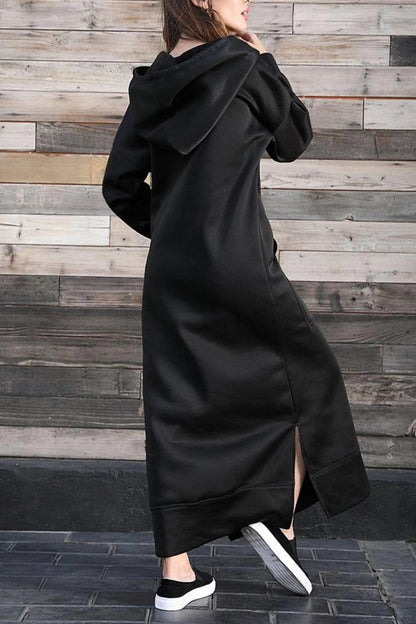 Women's Cozy Hooded Sweater Dress with Slit and Drawstring | Ideal for Summer