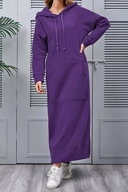 Women's Cozy Hooded Sweater Dress with Slit and Drawstring | Ideal for Summer