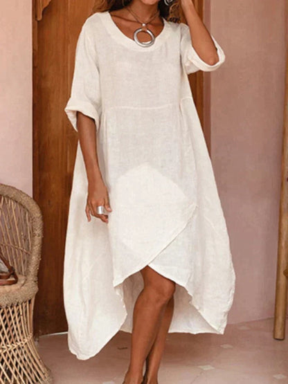 Women's Oversized Half Sleeve Linen Midi Dress | Ideal for Summer